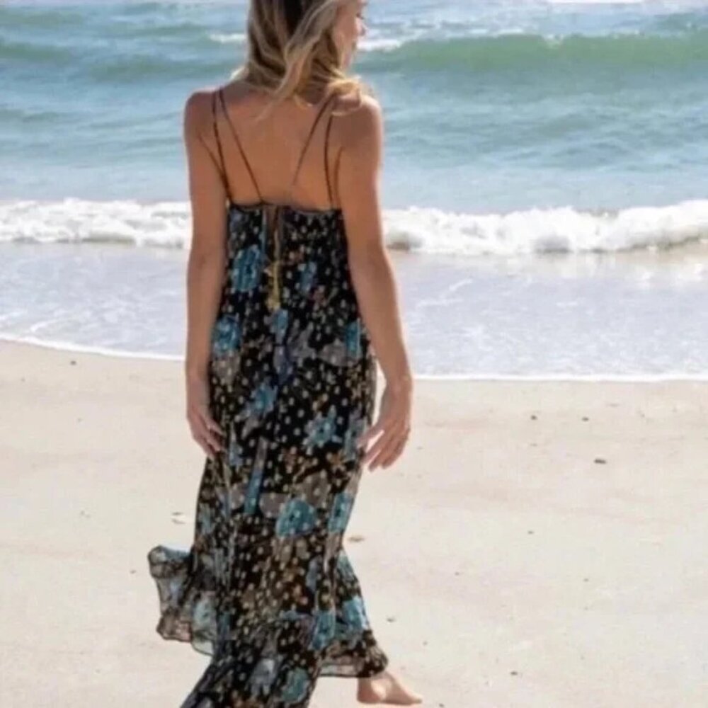 Natural Life The Alice Metallic Tiered Floral Maxi Sun Dress Women Size XL Black - Picture 6 of 15